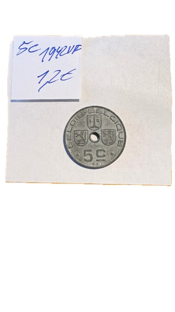 LEOPOLD III : 5c 1942VF, Timbres & Monnaies, Enlèvement ou Envoi