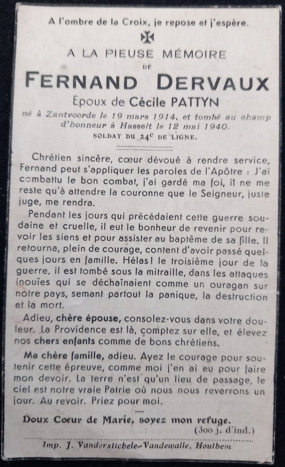 Carte de prière WW2, Collections, Images pieuses & Faire-part, Enlèvement ou Envoi