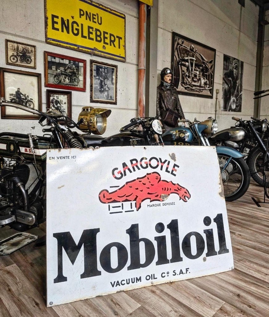 Emaille bord Mobiloil, Ophalen of Verzenden