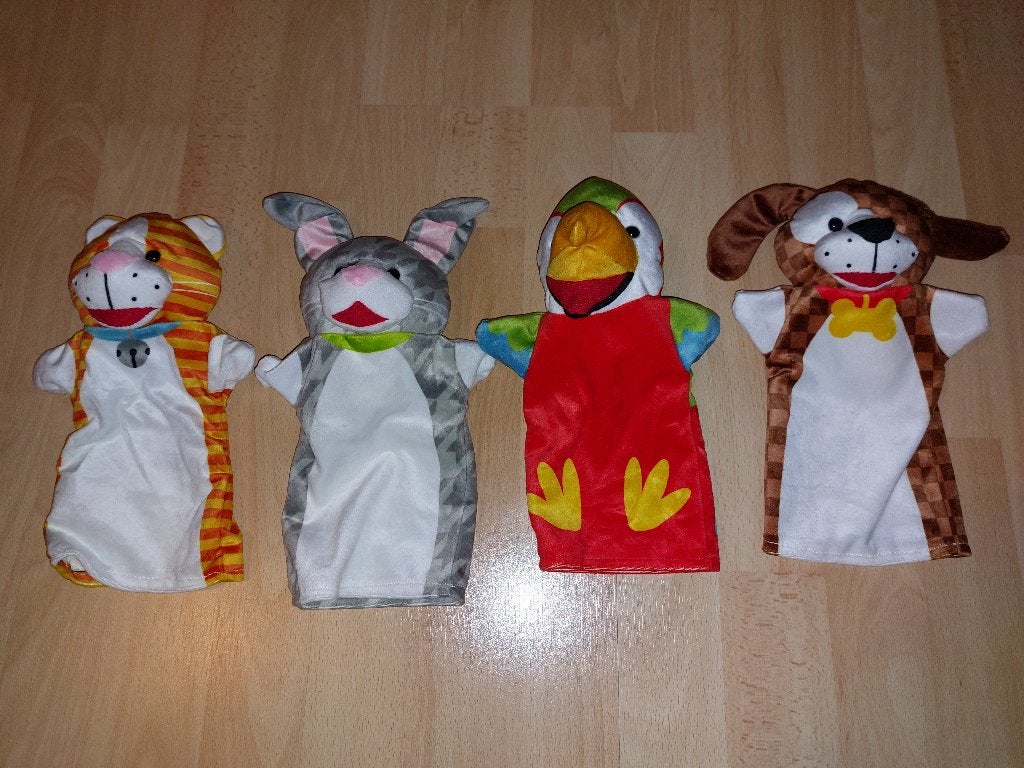 Melissa & Doug - Huisdieren handpoppen - set van 4, Enfants & Bébés, Jouets | Peluches, Enlèvement ou Envoi, Comme neuf, Chien