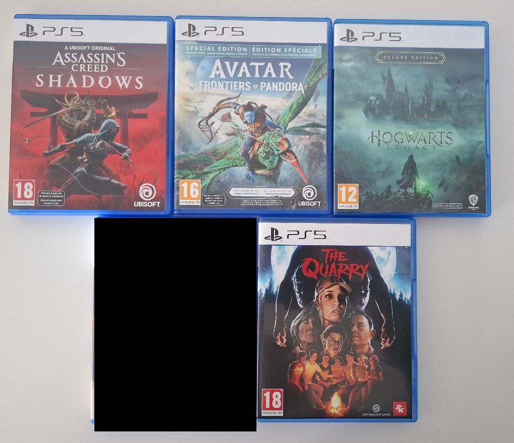 4x PS5 : AC Shadows, Avatar, Hogwarts Legacy , The Quarry, Enlèvement ou Envoi, 1 joueur, Comme neuf, Info@retrogamed.be