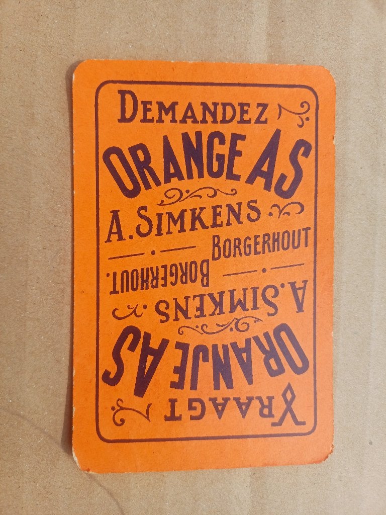 Joker / speelkaart Oranje AS A.Simkens Borgerhout, Verzamelen, Speelkaarten, Jokers en Kwartetten, Ophalen of Verzenden, Gebruikt