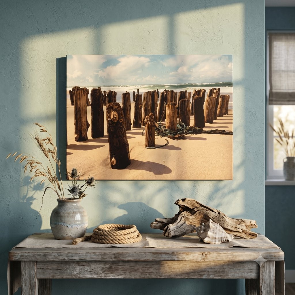 Foto wanddecoratie Beach Stilt Sea Ocean Chromoboard, 35 cm, Decoratieobject, Zo goed als nieuw, Kunststof