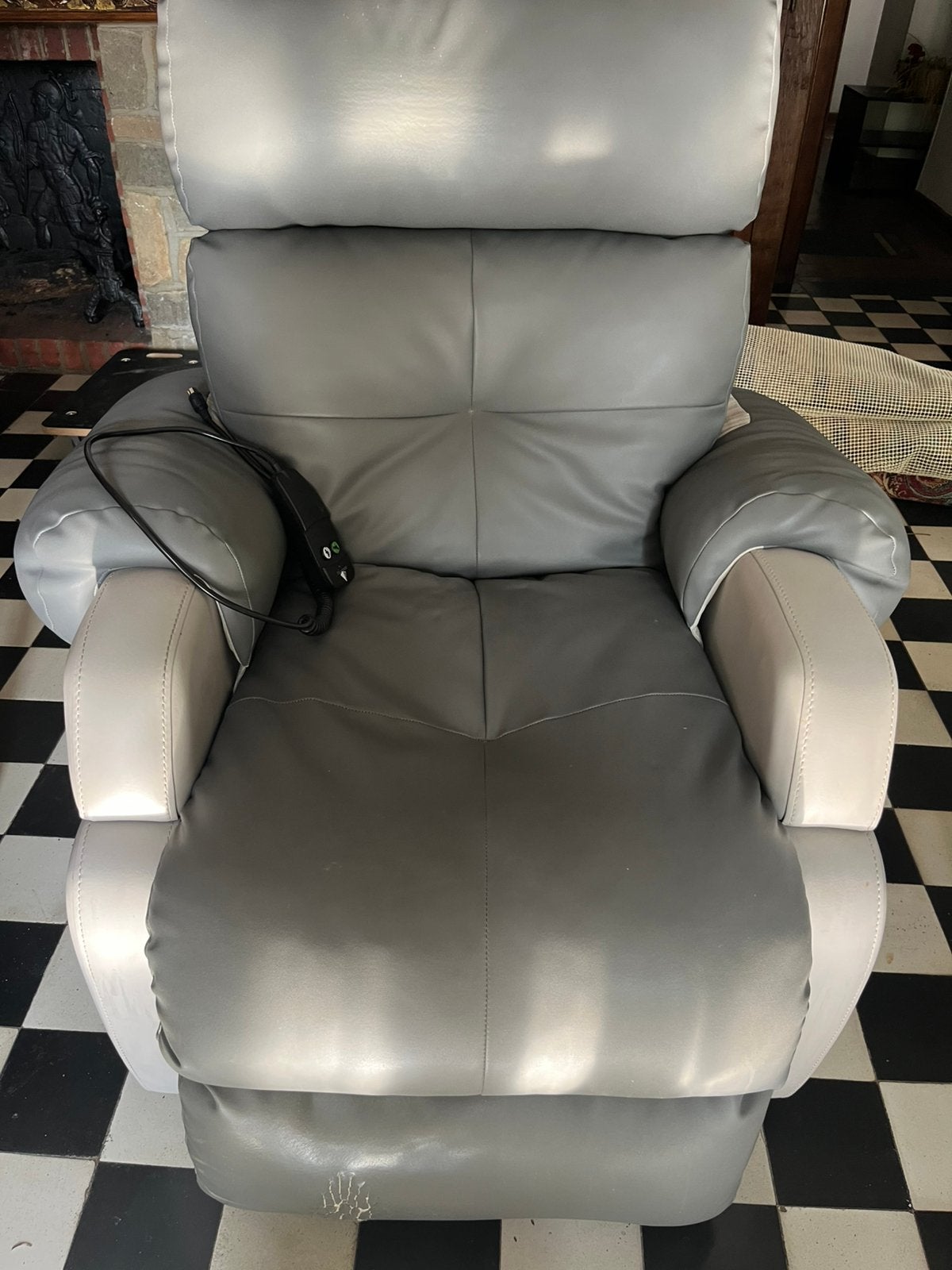 Fauteuil relax cuir gris er gris clair  électrique, Enlèvement, Utilisé, Cuir