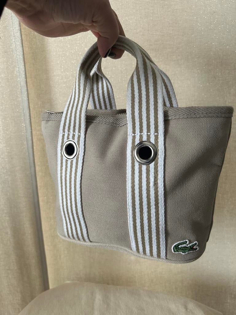 Kleine beige canvas handtas van Lacoste, Ophalen of Verzenden, Gebruikt, Beige, Handtas