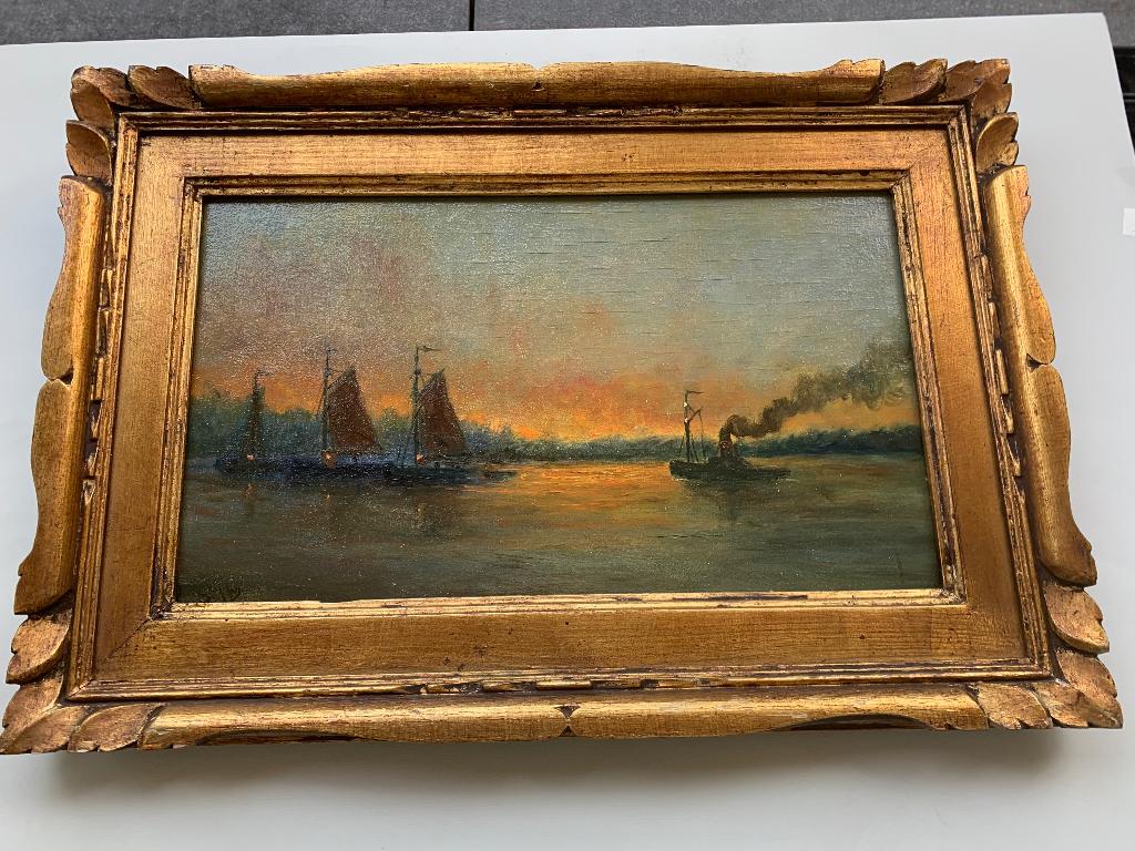 Romain Steppe (1859 - 1927 ) Zeilschepen op de Schelde ., Ophalen of Verzenden