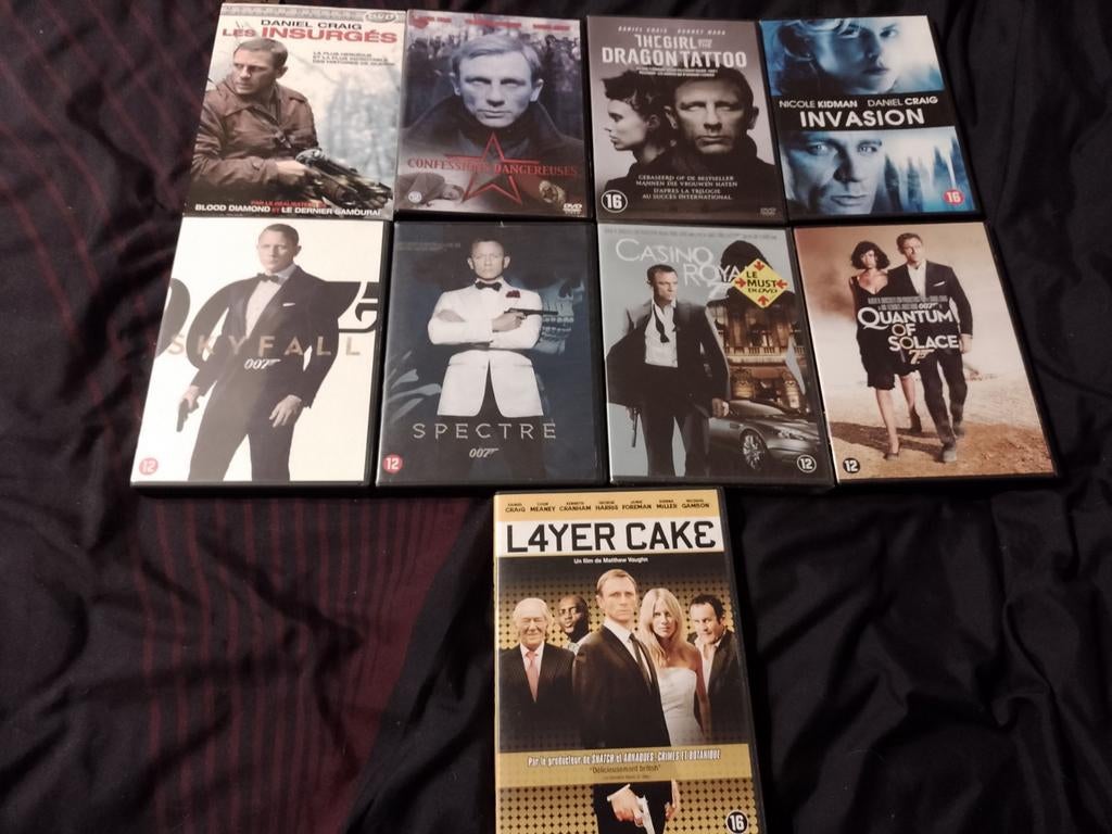 A vendre en DVD 9 films Daniel Craig, À partir de 12 ans, Enlèvement ou Envoi, Comme neuf, Action