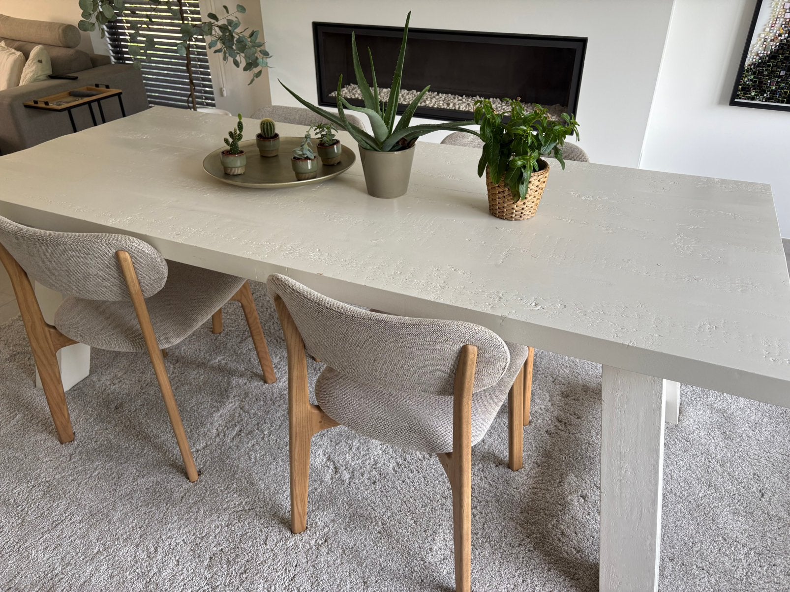 Eettafel eik wit gelakt, Ophalen, Eikenhout, 200 cm of meer, 50 tot 100 cm