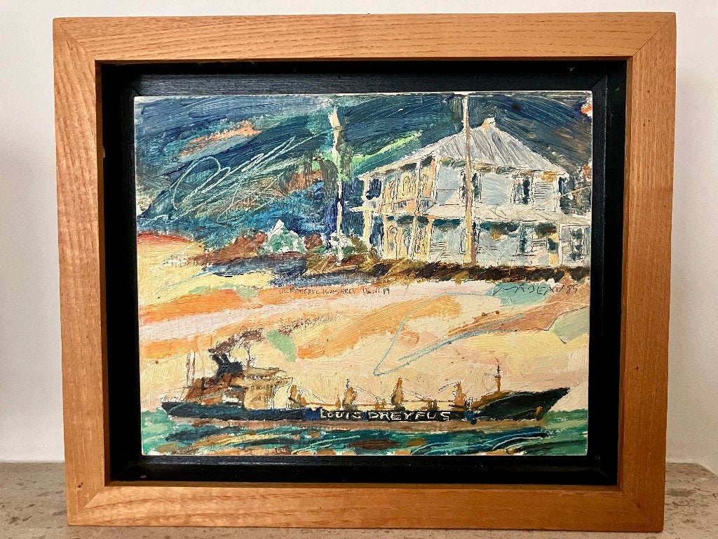 maritiem-industrieel olieverfschilderij, Antiek en Kunst, Expressionistisch, Ophalen of Verzenden, Olieverf, Gesigneerd