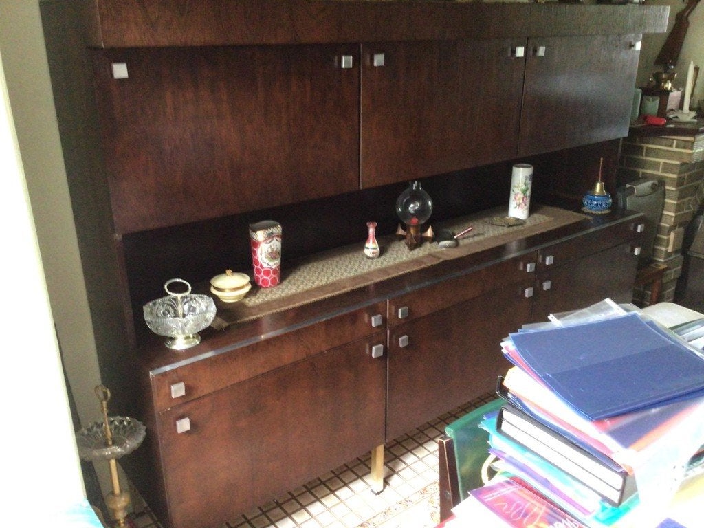 eetkamer 70's kasten - uittrekbare tafel en stoelen, Ophalen, Gebruikt, 70's, 4 tot 6 stoelen