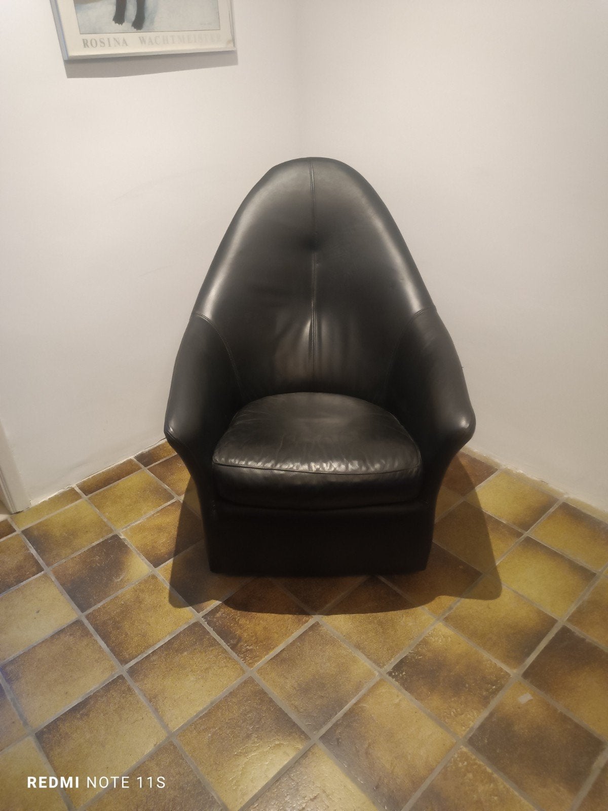 Fauteuil vintage en cuir noir  Design Tub Chair années 70/80, Enlèvement, Utilisé, Cuir, Vintage