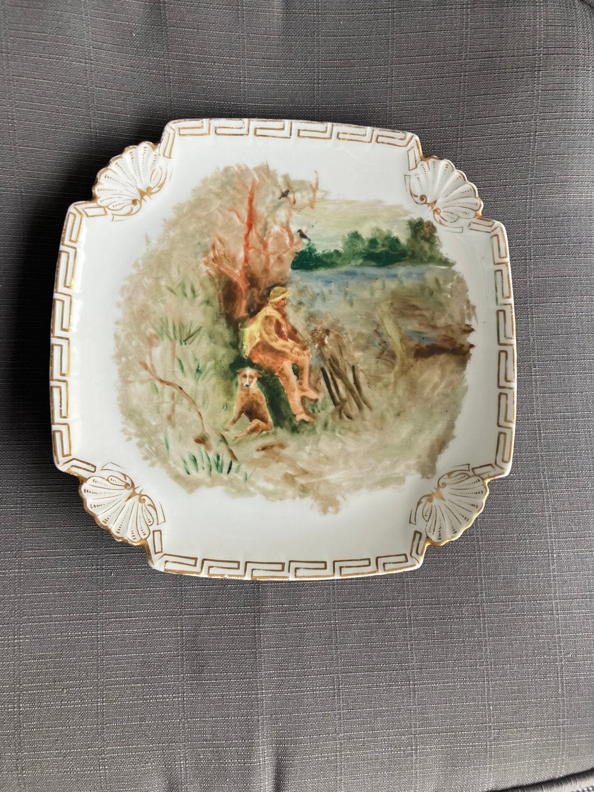 Antiek porseleinen wandbord – Jacht en Natuurtafereel, Antiek en Kunst, Ophalen of Verzenden