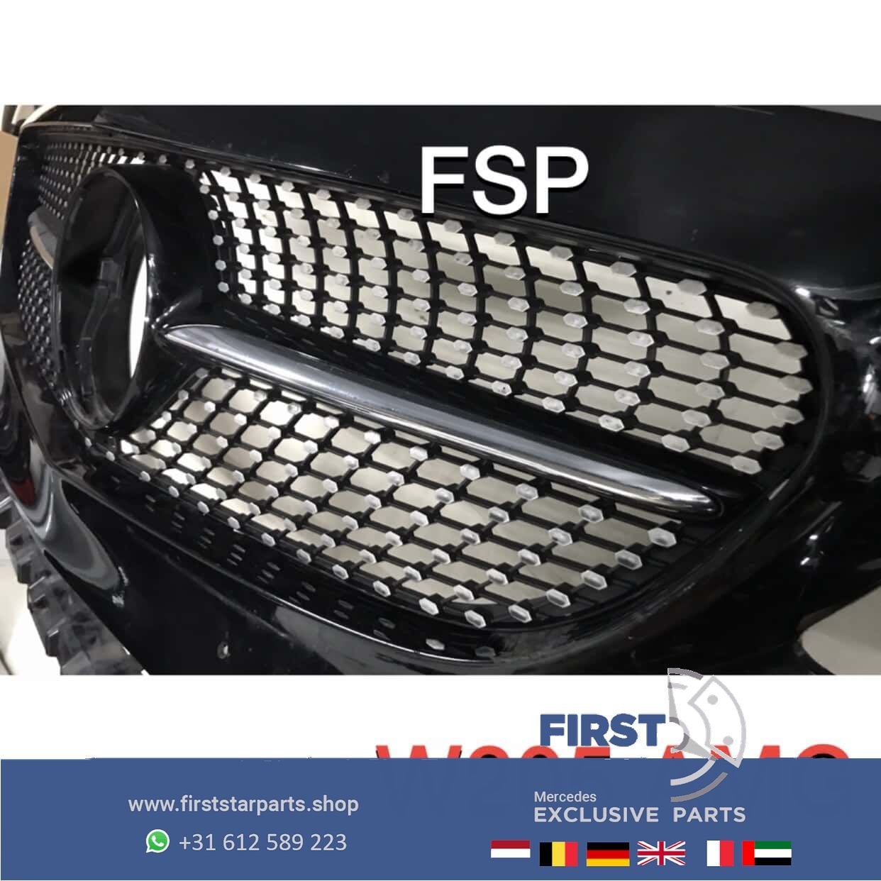 W205 C205 A205 S205 C43 AMG VOORBUMPER + DIAMANT GRILLE Merc, Gebruikt, -, Voor, Ophalen of Verzenden