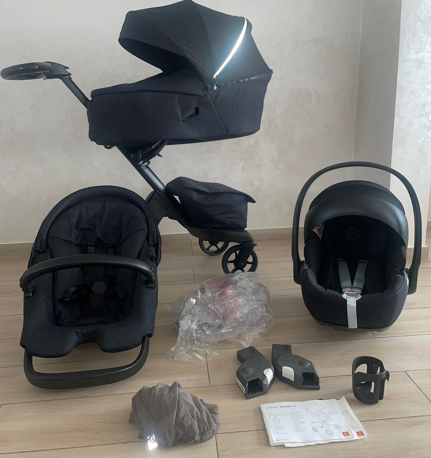 Ensemble complet 3 en 1 Stokke Xplory X Rich Black, Ba, Enlèvement, Protection de pluie, Ba