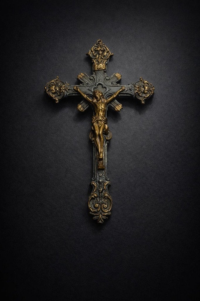 Crucifix mural fabriqué en bronze poli., Enlèvement