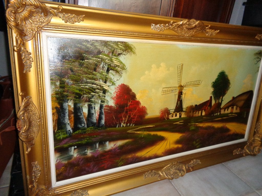 *Grand tableau magnifique signé avec un très beau cadre, Antiquités & Art, Enlèvement, Cadre spécial, Toile