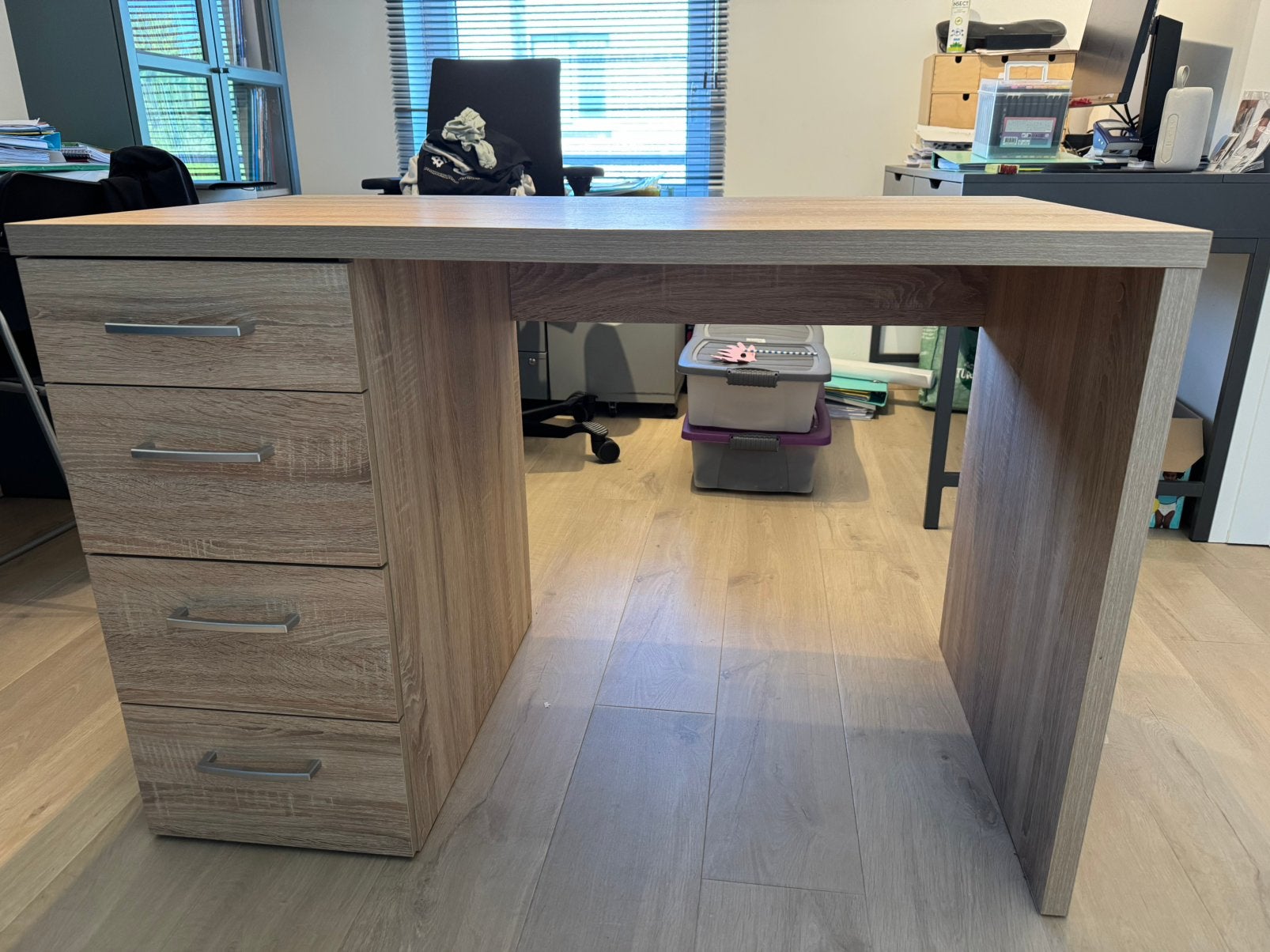 Bureau bois clair grisé, Autres marques, Bureau d'écolier, 110 cm, Comme neuf