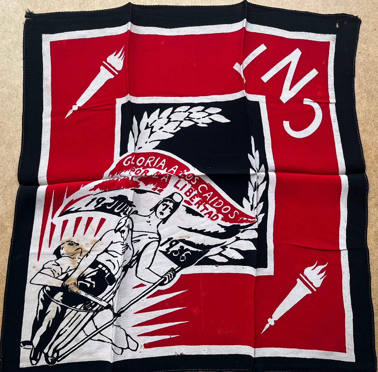 Foulard commémoratif d’epoque de la guerre civile espagnole, Enlèvement ou Envoi, Comme neuf