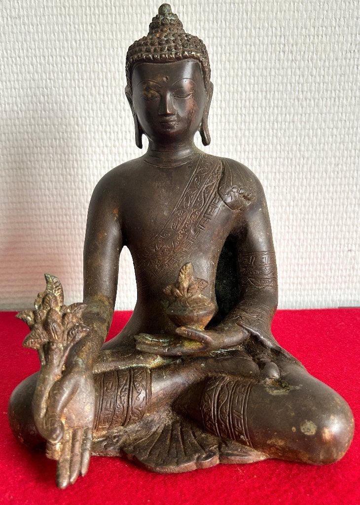 Bouddha en Bronze 1900-1920 - Chine, Antiquités & Art, Art | Art non-occidental, 22 cm, Enlèvement ou Envoi, Chine, Bronze
