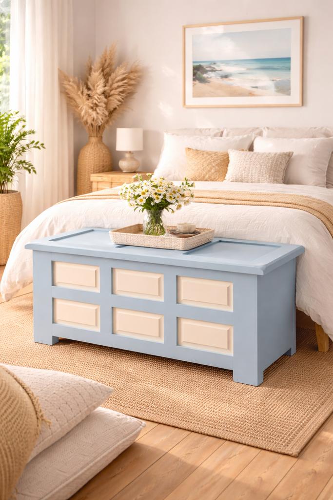 Unieke geupcyclede opbergkist – pastelblauw – 99 cm, Huis en Inrichting, Ophalen, Minder dan 50 cm, 50 tot 100 cm, Zo goed als nieuw