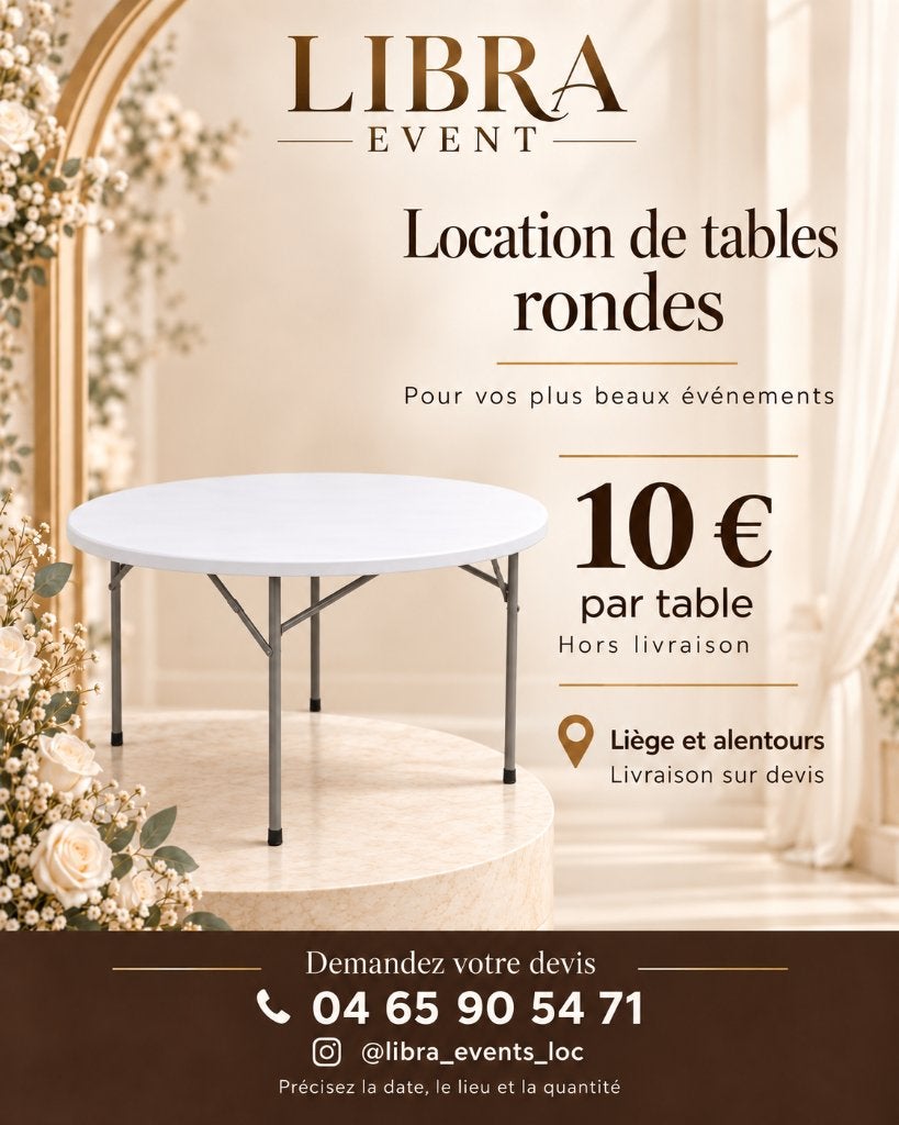 Location Table ronde / rectangulaire événementiel, 150 à 200 cm, Cinq personnes ou plus, Rond, 150 à 200 cm