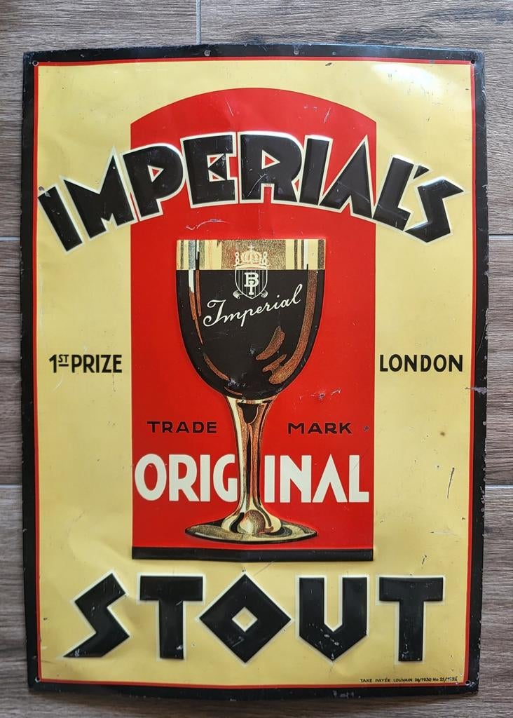 Panneau d'affichage en étain Imperial's Stout., Collections, Enlèvement ou Envoi, Panneau publicitaire