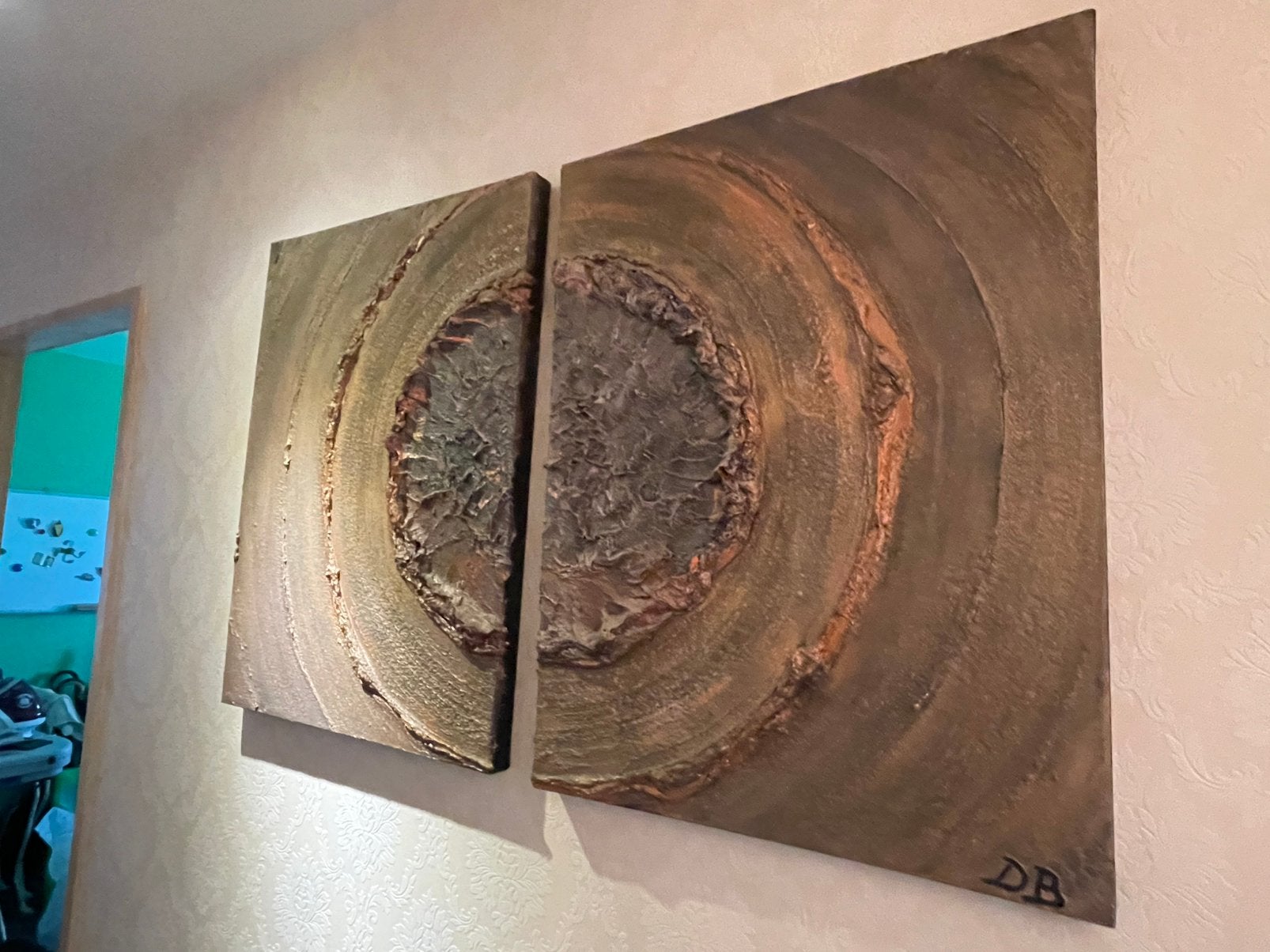 Abstract tweeluik op doek – gesigneerd DB, Ophalen