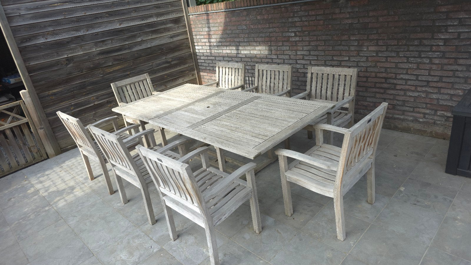 Teak tuintafel met 8 stoelen, Ophalen, Gebruikt, Hardhout, 8 zitplaatsen