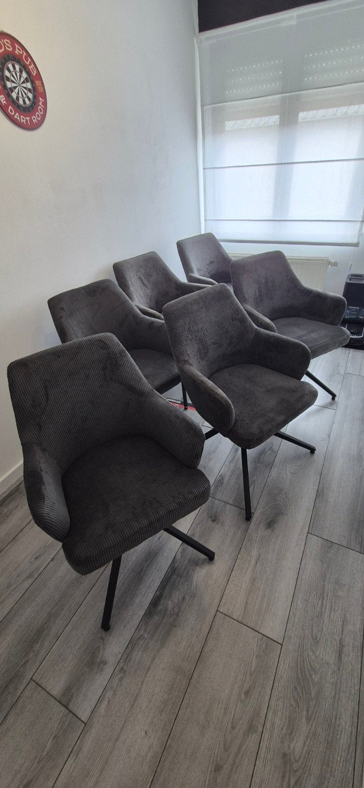 Stoelen eetkamer grijs stof ribflueel, Ophalen, Zo goed als nieuw, Vijf, Zes of meer stoelen, Stof