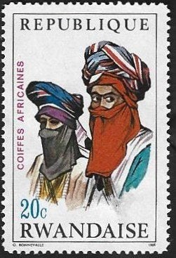 1 Postzegel Rwanda 1969 Afrikaanse hoofdtooien, Ophalen of Verzenden, Overige landen, Postfris