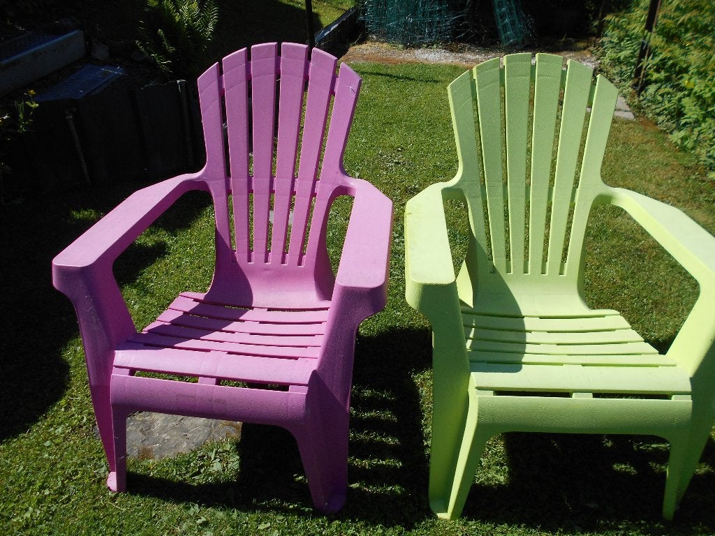 2 fauteuils couleurs jardin -terrasse, Jardin & Terrasse, Chaises de jardin, Enlèvement, Comme neuf, Plastique, Empilable
