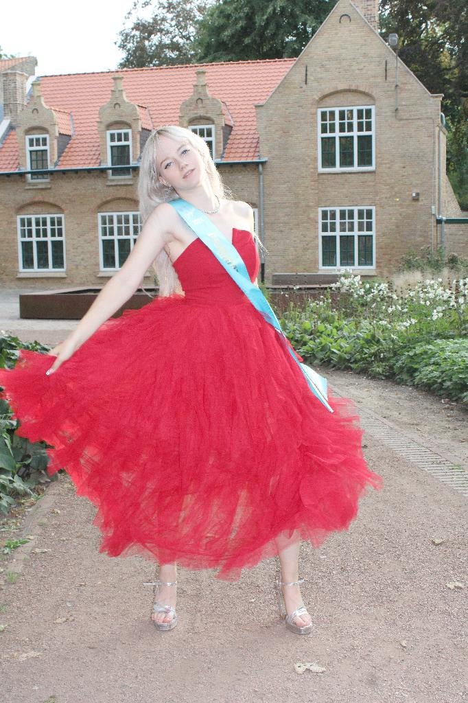 Robe de soirée tulle rouge (T 36), Enlèvement ou Envoi, Neuf, Taille 36 (S), Rouge