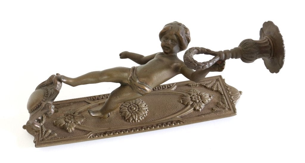 bronzen wandkandelaars met cherubfiguren, Ophalen of Verzenden, Koper of Brons