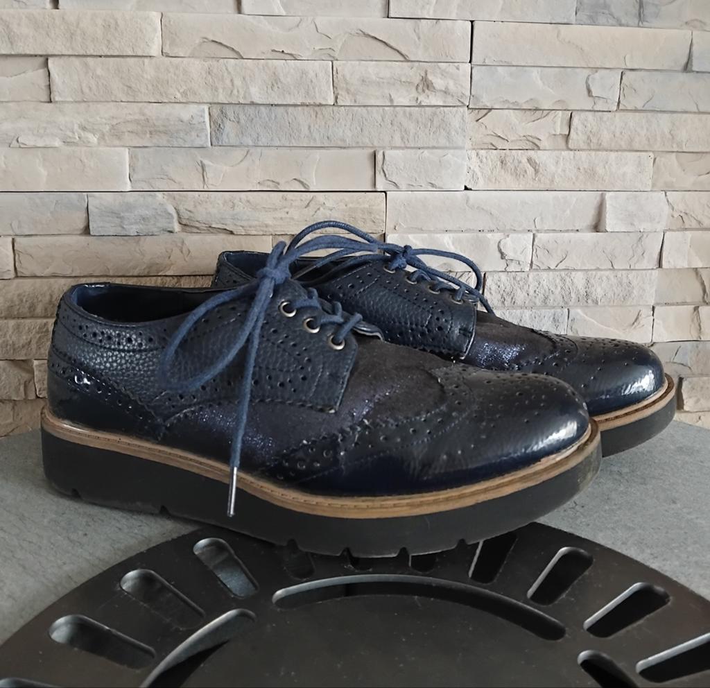 Chaussures à plateforme brogues bleu foncé laquées et paille, Enlèvement ou Envoi