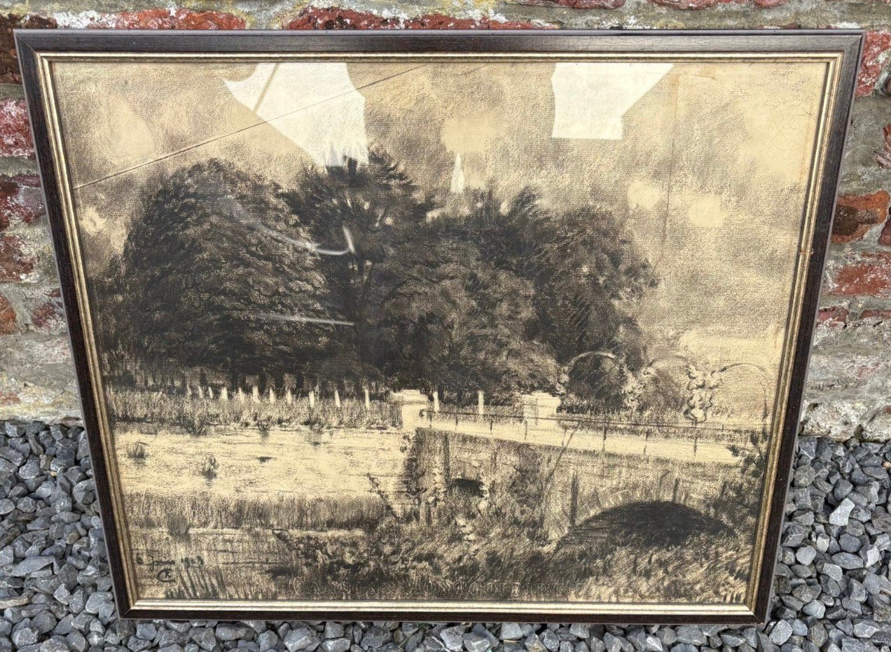 Tableau / Dessin au fusain, Antiquités & Art, Enlèvement, Daté, Autres techniques, Paysage
