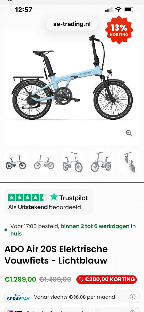 Elektrische plooifiets ADO, Ophalen, Gebruikt, Schijfrem