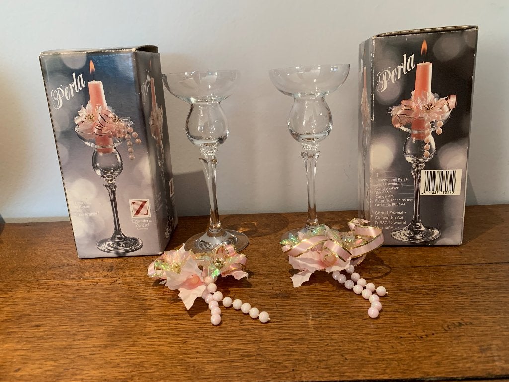 Vintage 1987 Kristallen Kandelaars 'Perla' - Schott-Zwiesel, Antiek en Kunst, Ophalen of Verzenden
