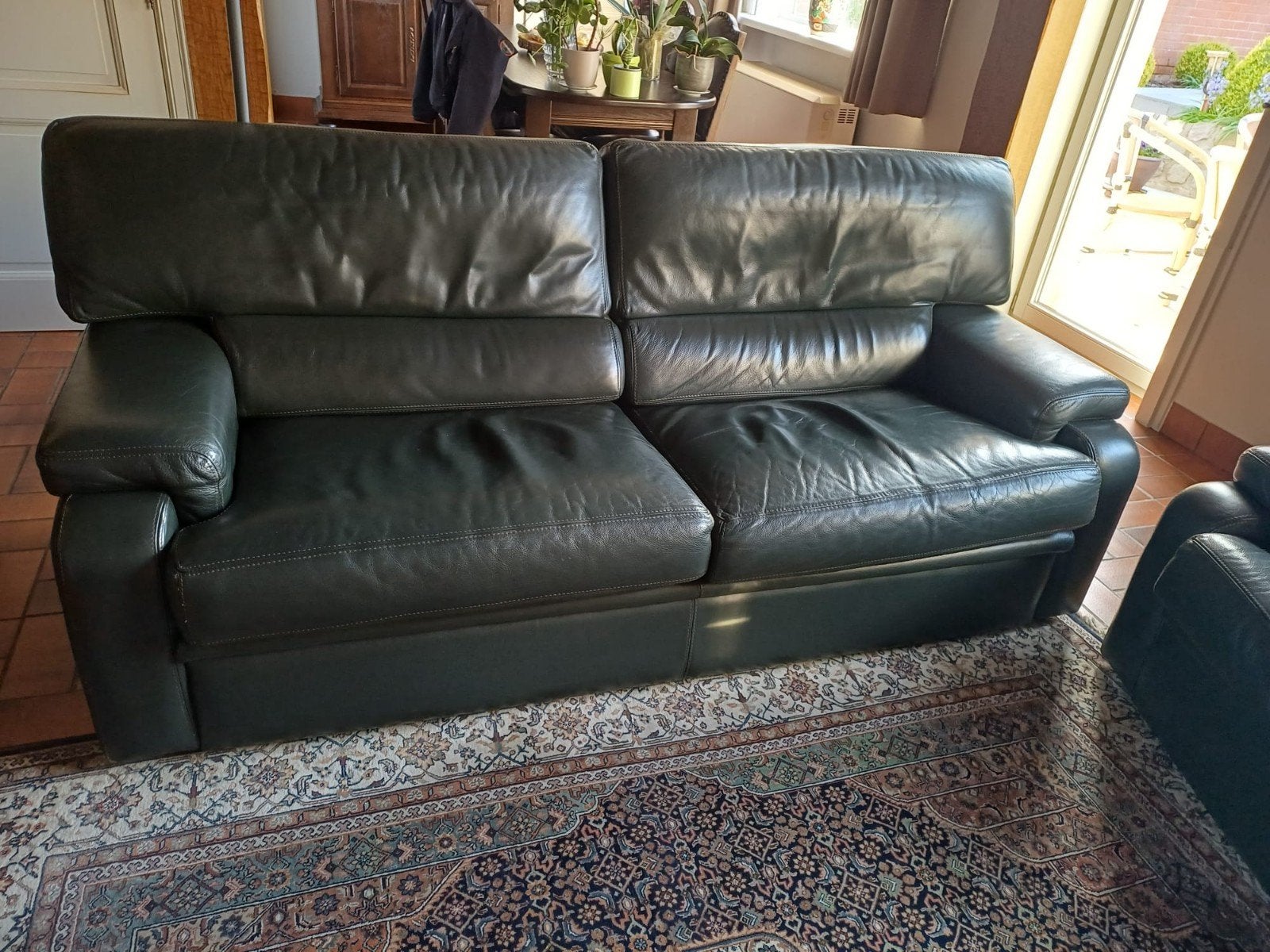 Cuir 3 places et 1 place, Maison & Meubles, Trois personnes, Banc droit, Enlèvement, Utilisé