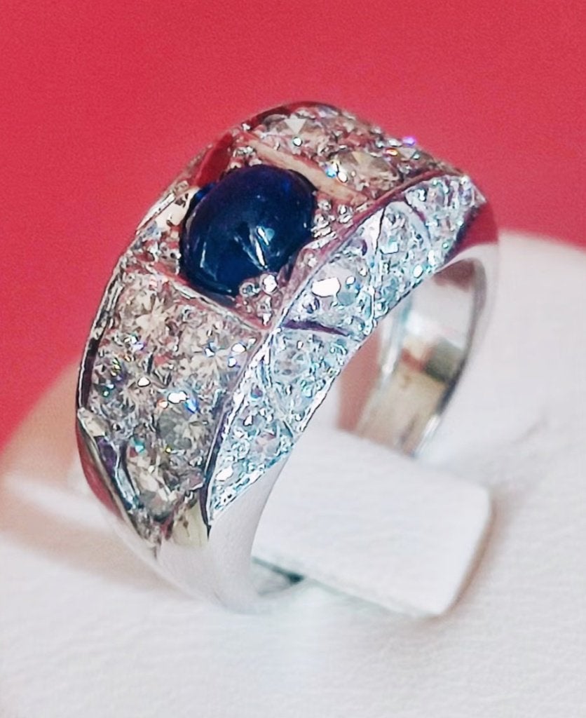 Exclusieve artdeco gouden ring met saffier,diamanten 1,90kt, Bijoux, Sacs & Beauté, Enlèvement ou Envoi, Or, Or