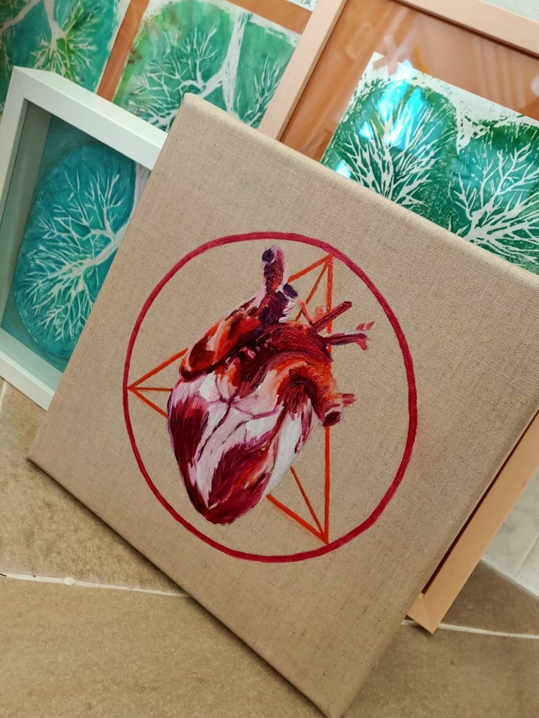 olieverfschilderij hart, Antiek en Kunst, Ophalen, Olieverf