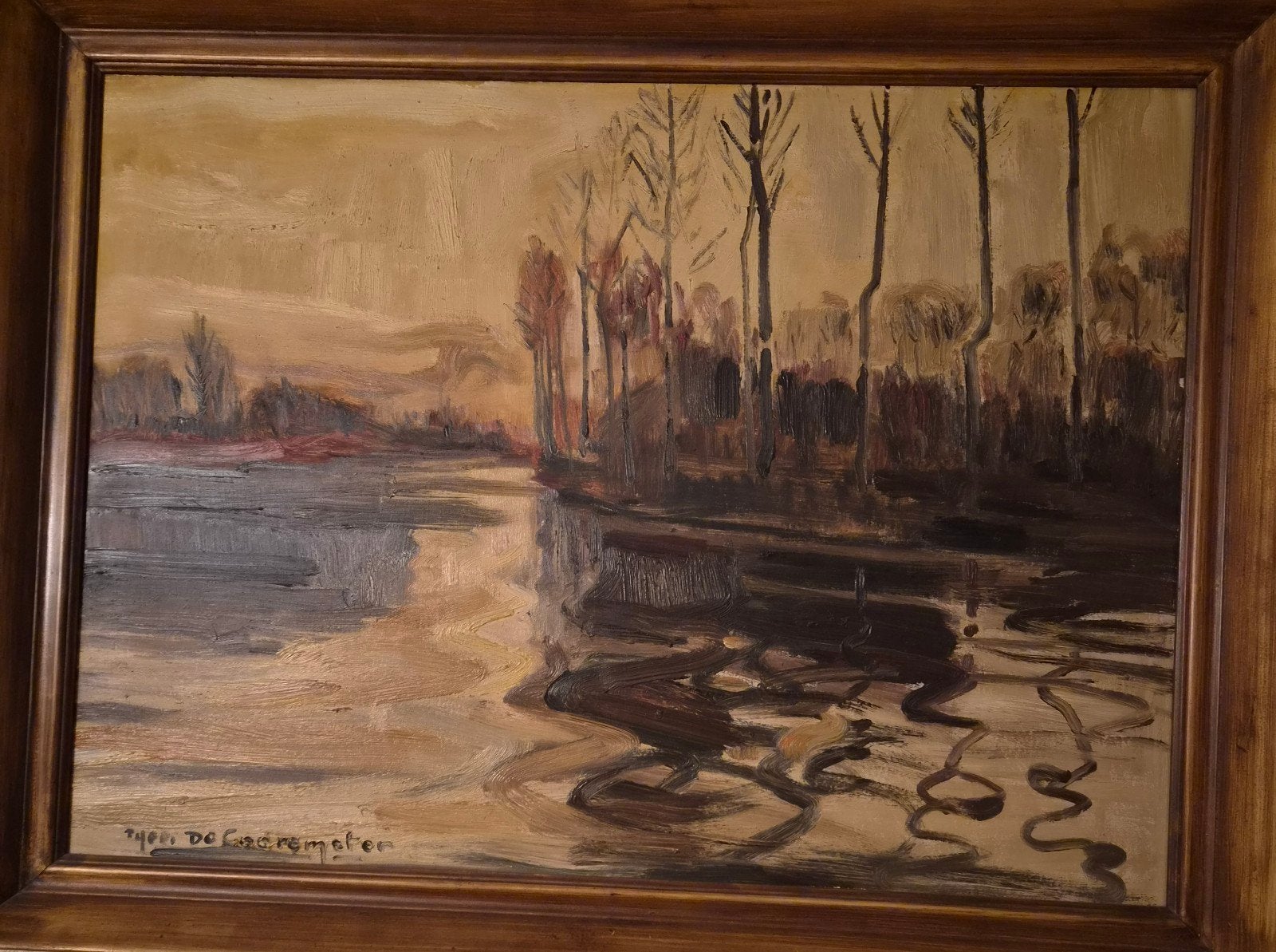 Leie-landschap – Theo De Cooremeter (1921–2010), Antiquités & Art, Art | Peinture | Classique, Peinture à l'huile, Paysage, Expressionniste