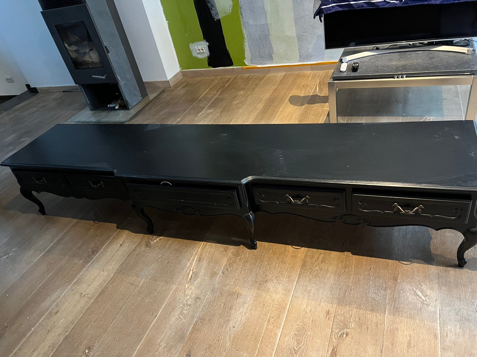 Tv kast antiek, zwart geschilderd, vintage, Ophalen, Gebruikt, 200 cm of meer, Vintage