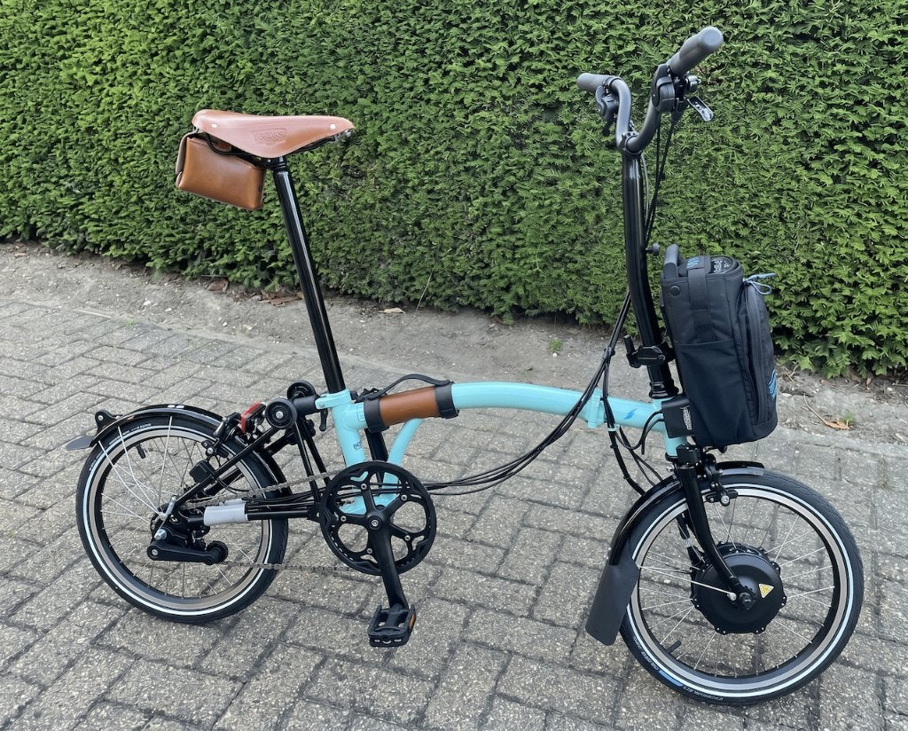 Brompton electrische plooifiets Turks groen zwart, Vitesses, Brompton, Comme neuf, Enlèvement