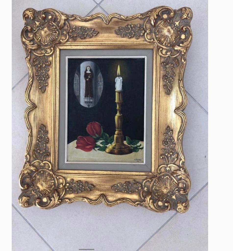 "De Verborgen Non" Authentiek schilderij  L. Rahier (1964), Ophalen of Verzenden, Schilderij
