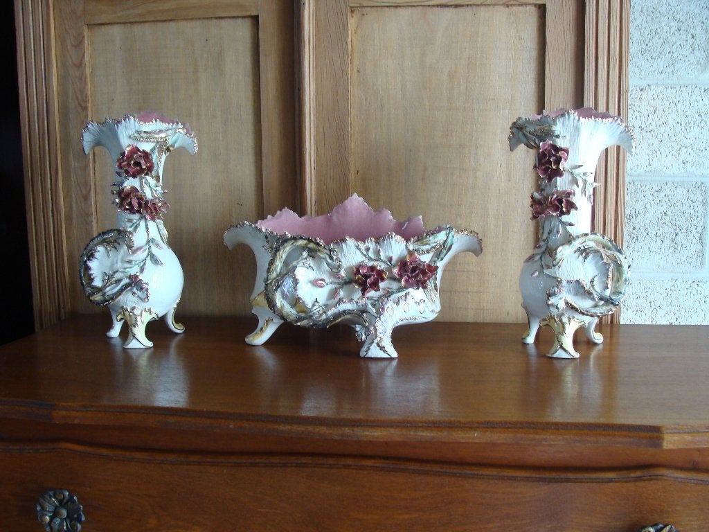 Rare, ensemble de 3 anciens vases sur pieds, vintage, Enlèvement