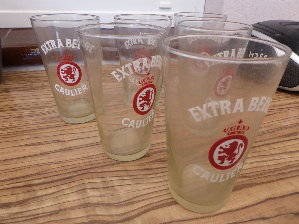 6 verres a bière EXTRA BELGE , CAULIER, Enlèvement, Utilisé, Verre ou Verres