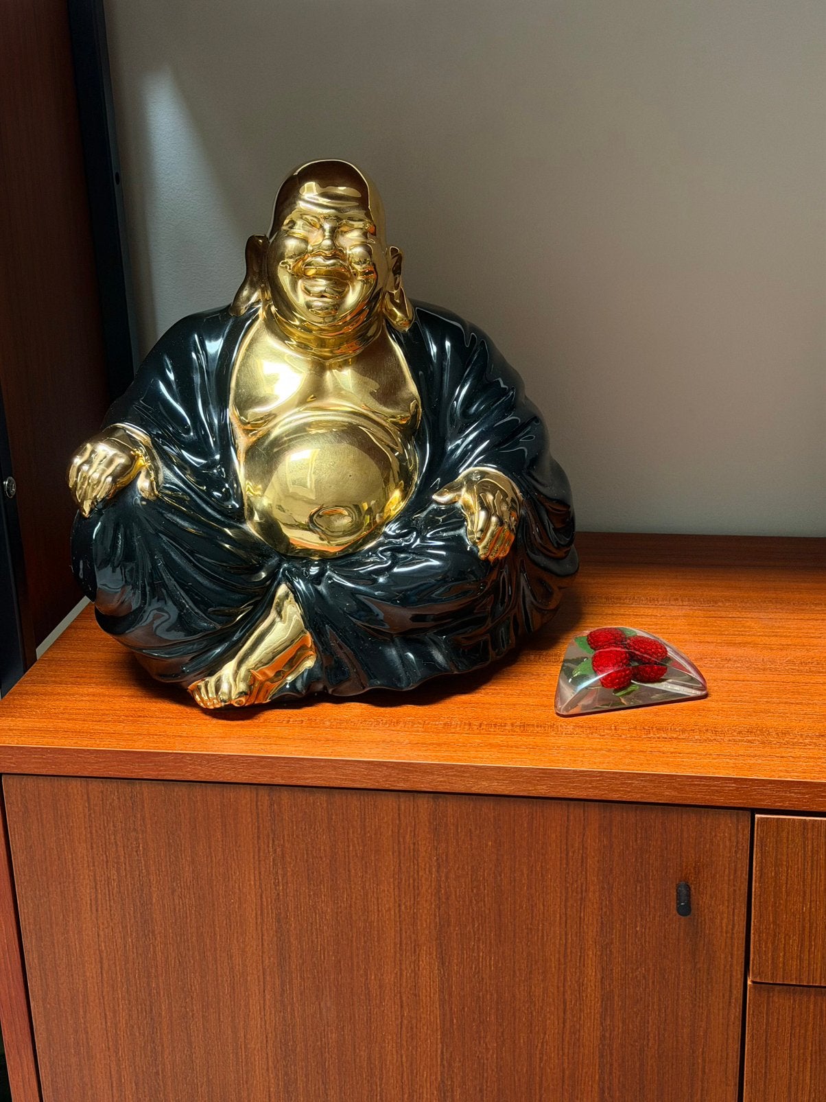 Grote vintage Laughing Buddha / Budai, Huis en Inrichting, Woonaccessoires | Boeddhabeelden, Ophalen, Zo goed als nieuw, Zwart
