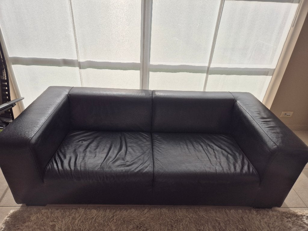 Zwarte lederen salon 3 zt + 2 zit, Ophalen, Gebruikt, Leer, Modern