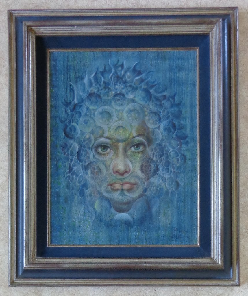 ROGER VAN BELLEGHEM / VROUWENGEZICHT OLIEVERF 78x65cm KADER, Antiquités & Art, Art | Peinture | Moderne, Peinture à l'huile, Signé