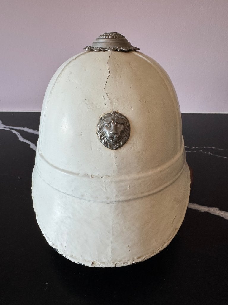 Casque de cérémonie colonial belge à tête de lion, Collections, Enlèvement ou Envoi, Armée de terre, Casque ou Béret